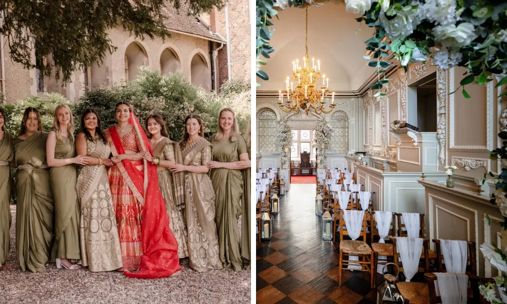 bride in sari with her bridesmaids