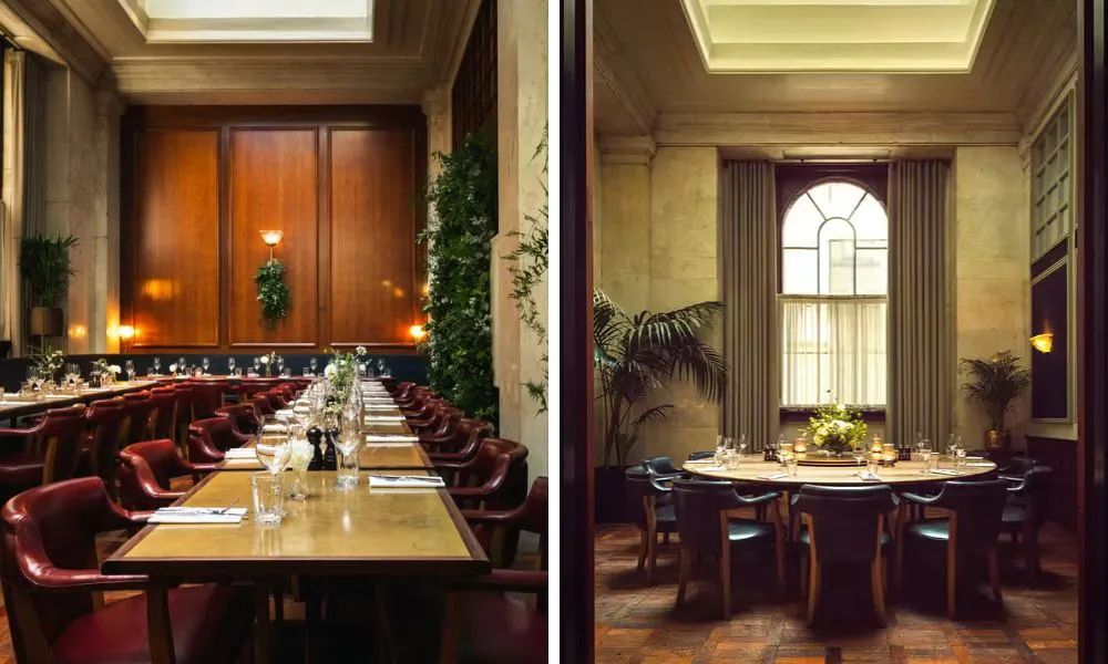 leather seating and wood-panneled interiors at Hawksmoor