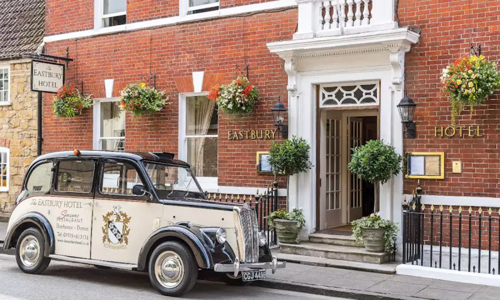 The smart entrance of the Eastbury Hotel & Spa
