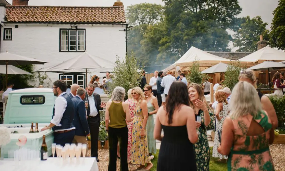 a relaxed pub garden wedding reception