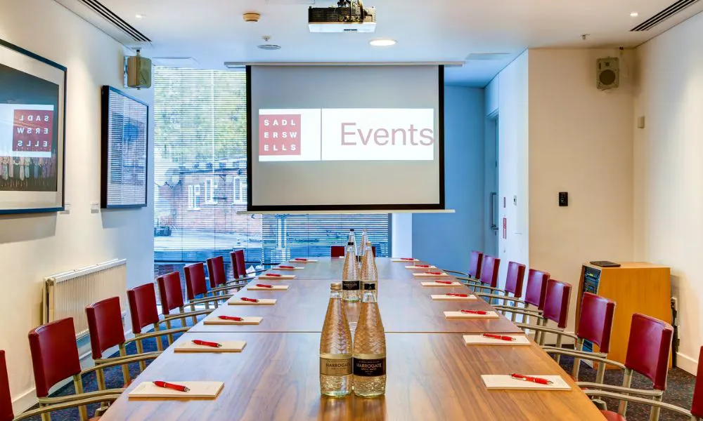 a long table set up for a meeting