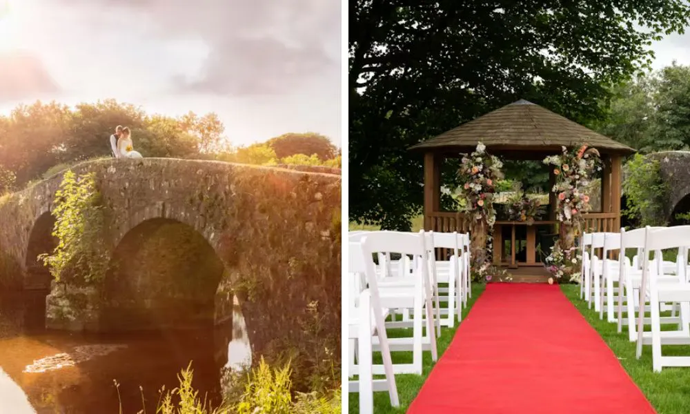 The picturesque bridge and pagoda at the Two Bridges Hotel