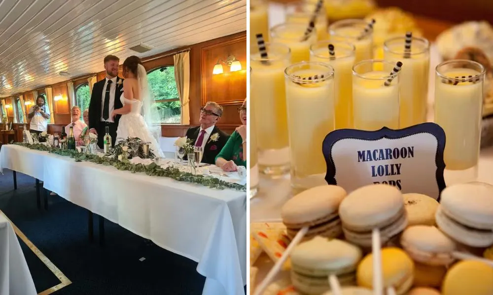 Wedding on a boat and macaroon snacks