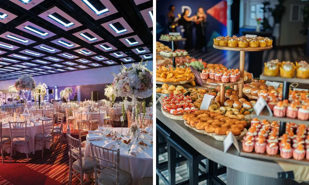 large wedding breakfast and table with canapes and snacks
