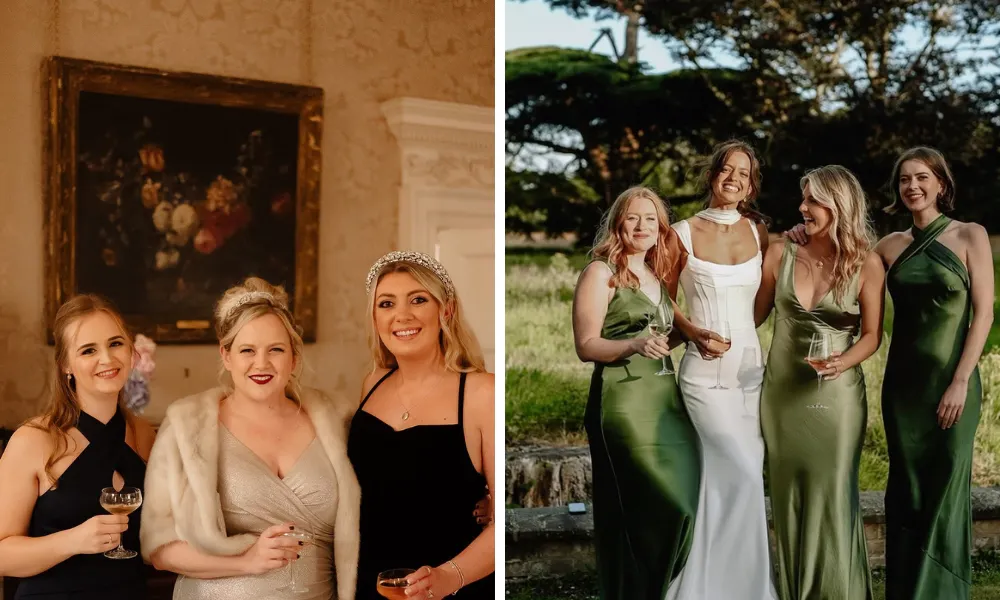 two sets of brides and bridesmaids pre-ceremony