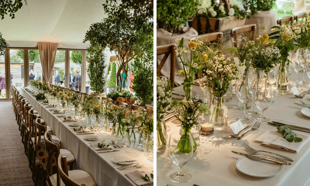 Floral dsplays for a wedding at Hurley House