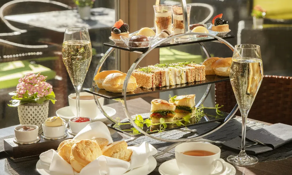 Afternoon tea tray with focaccia sandwiches