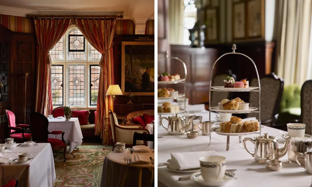 British wood panelled dining with afternoon tea