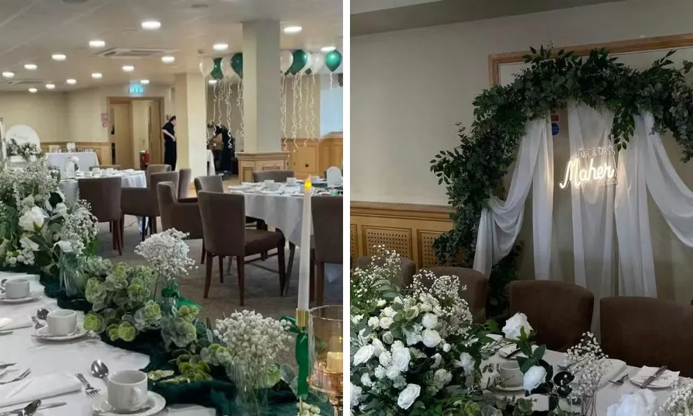 wedding breakfast in football stadium with LED light feature