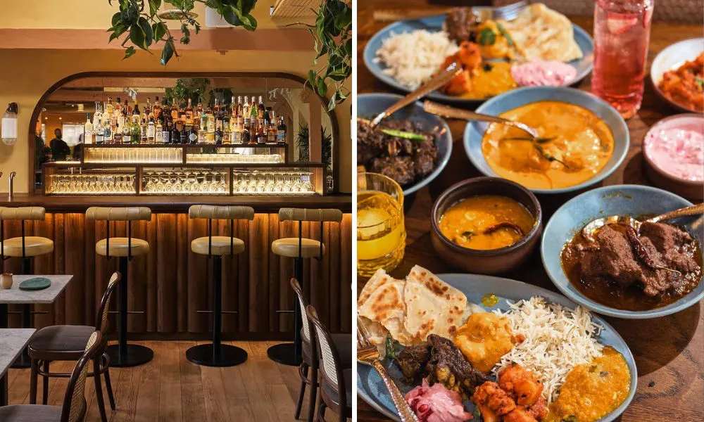 Restaurant bar and different curry dishes