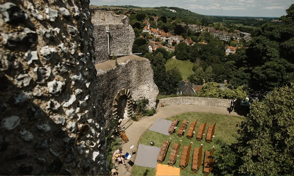 Castle ruins with wedding ceremony seating