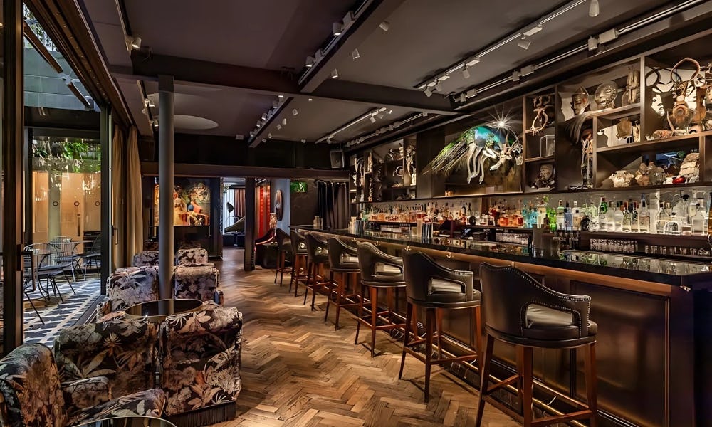 Cocktail bar with maximalist interior design