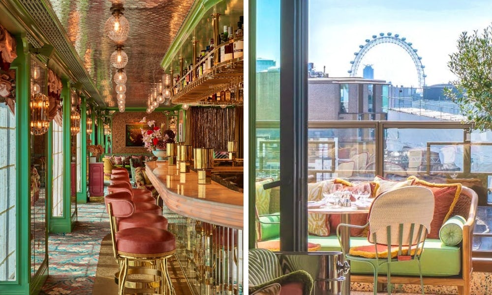 pretty pink and purple bar with view of london eye