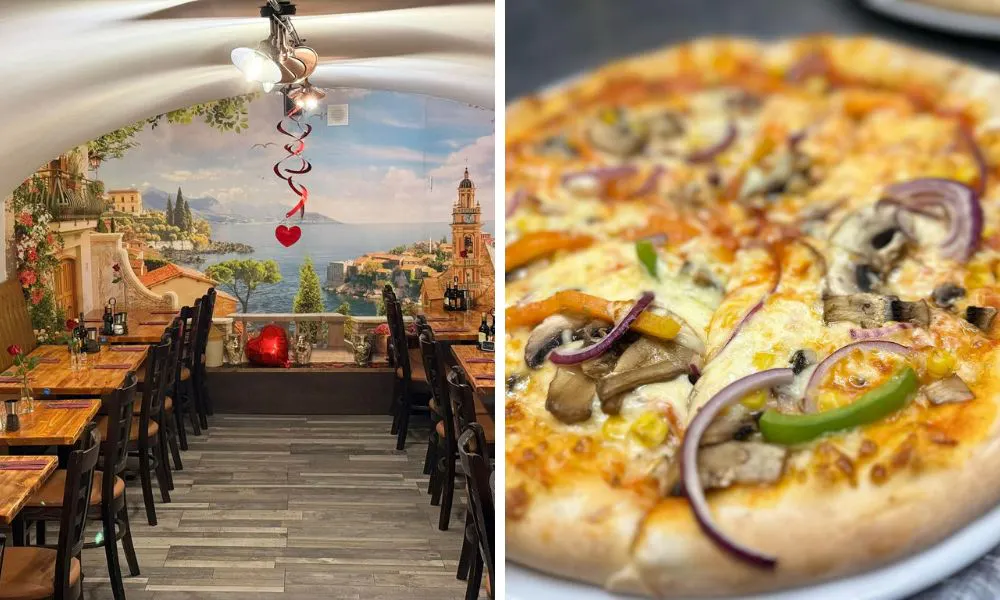 relaxed trattoria-style interiors, and a vegetable pizza