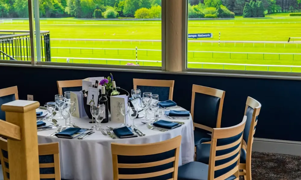 Dining table with view of horse racing track