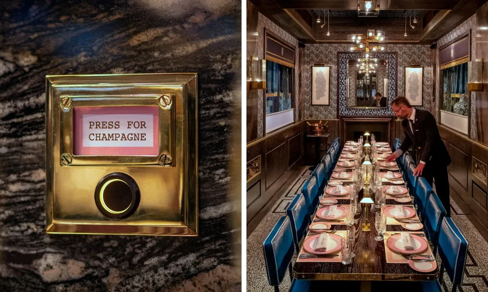 press for champagne button and private dining room