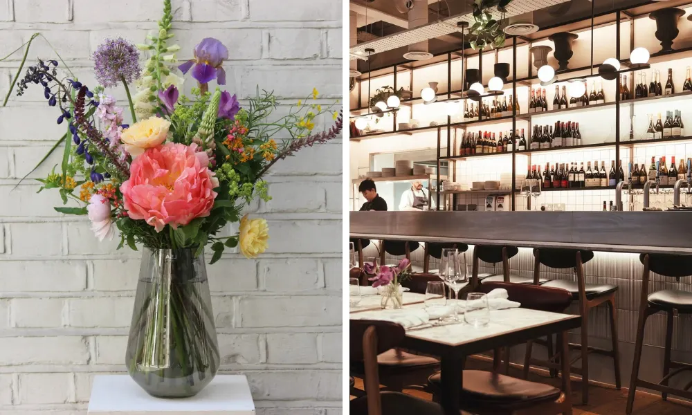 Flowers in a vase and interiors of stem + Stem