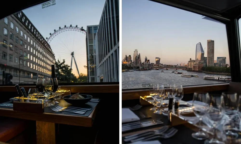 Dinner on a bus with view of london eye