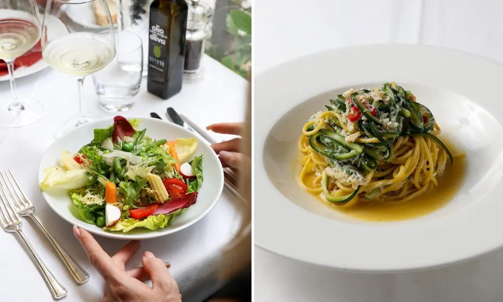 Salad and spaghetti dish
