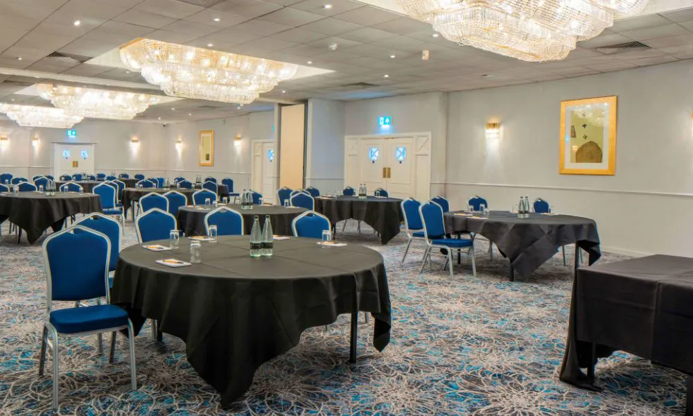 Conference room with chandeliers