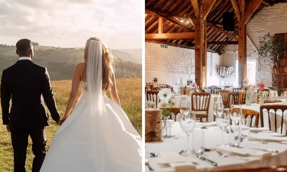 wedding barn with banquet tables set up
