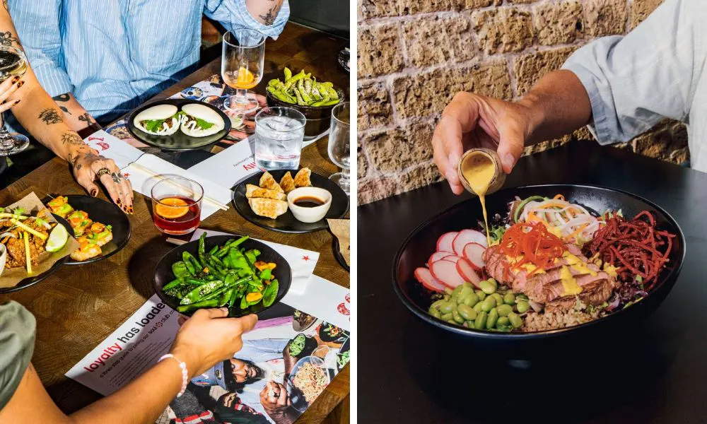 bowl of ramen with pouring sauce