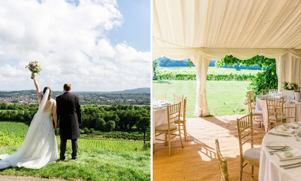 A marquee set up at Denbies Wine Estate