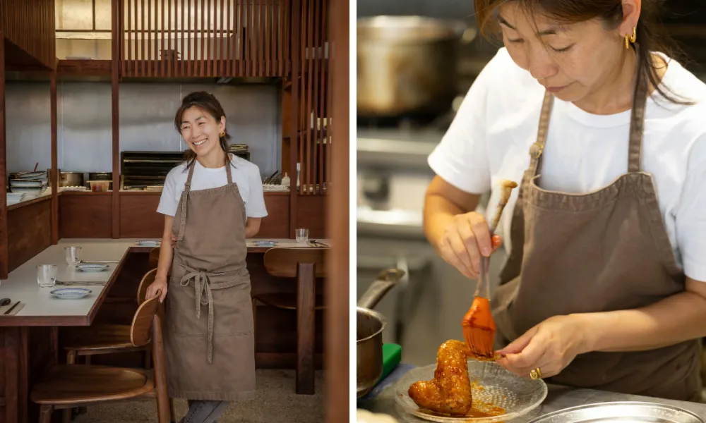 Kyu at Dongnae glazing chicken
