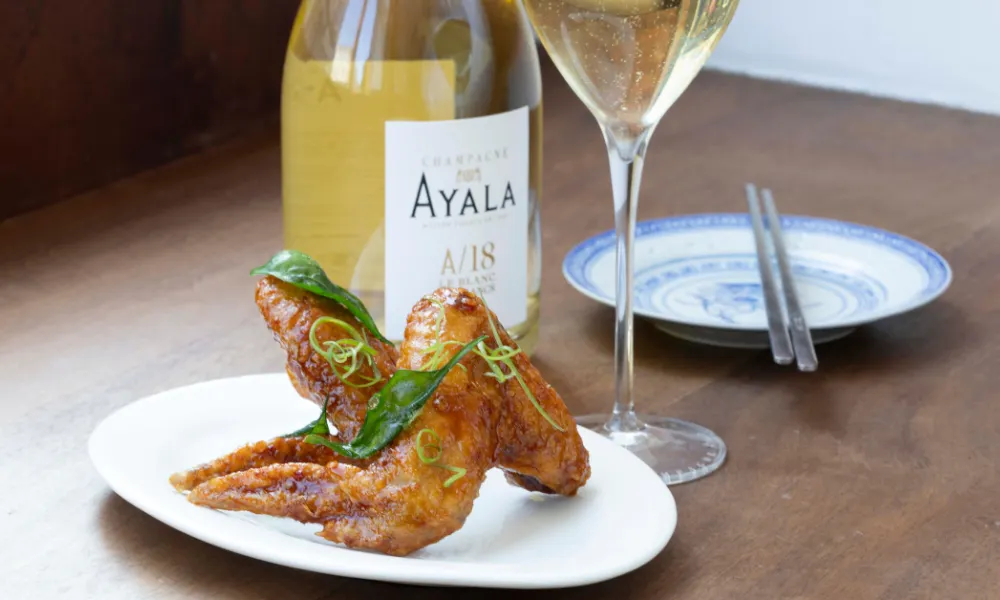 korean fried chicken with Champagne