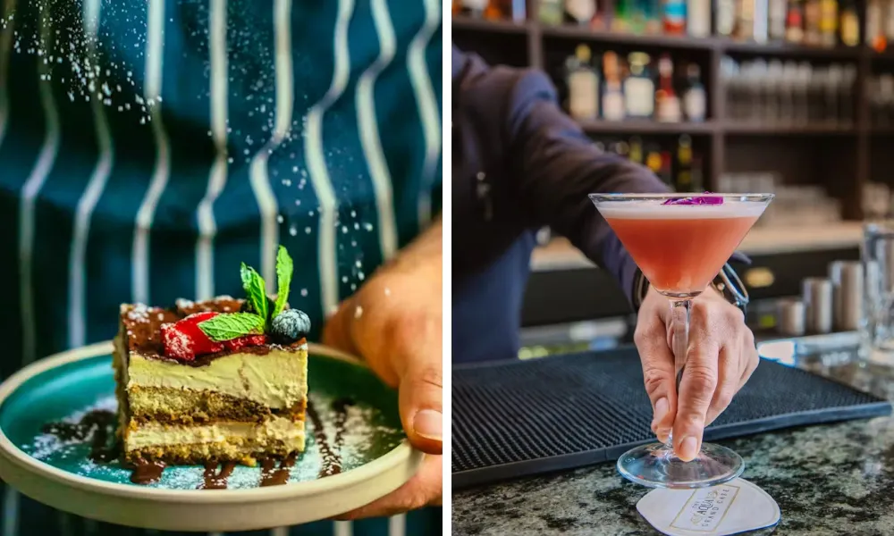 aqua festive dishes and cocktails