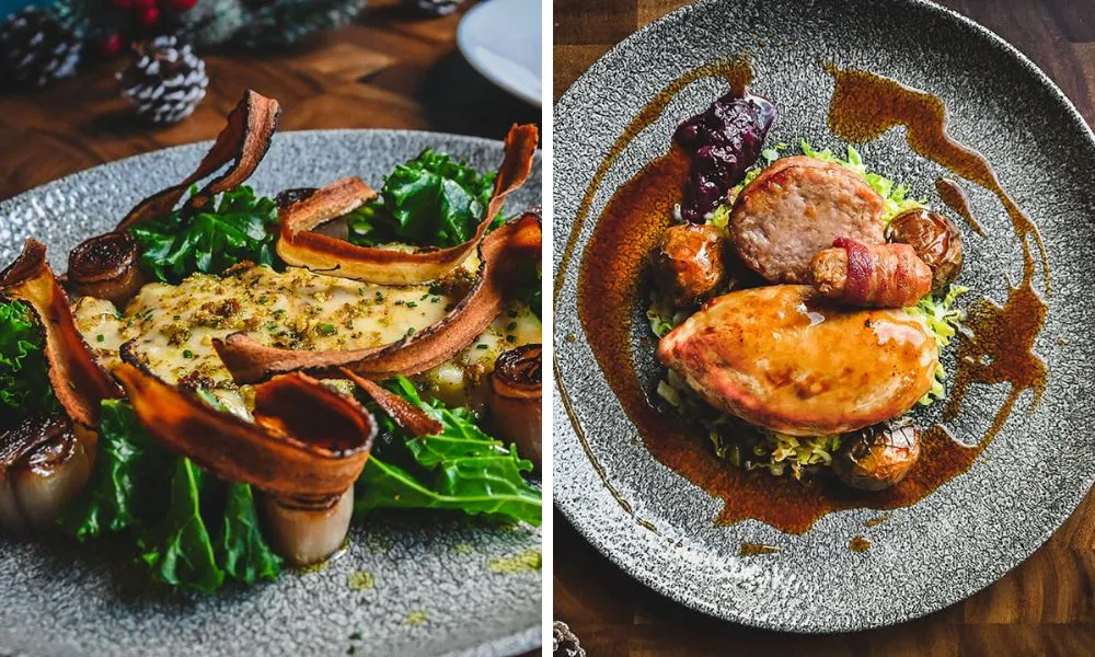 Christmas set menu dishes on a table