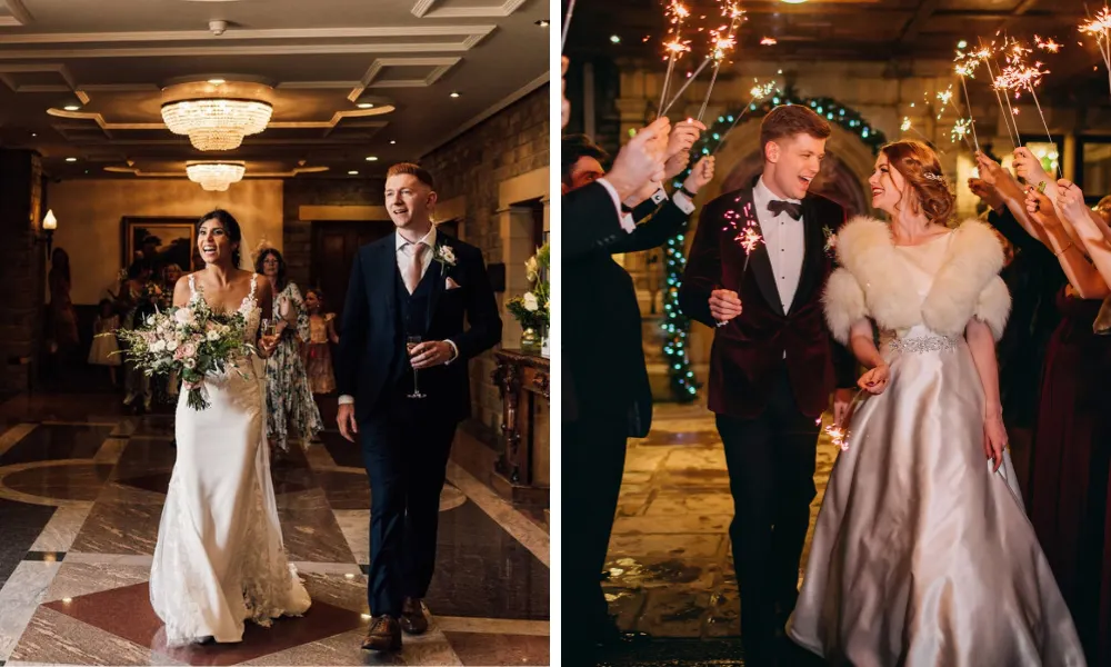 sparklers outside at autumn wedding venue South Lodge