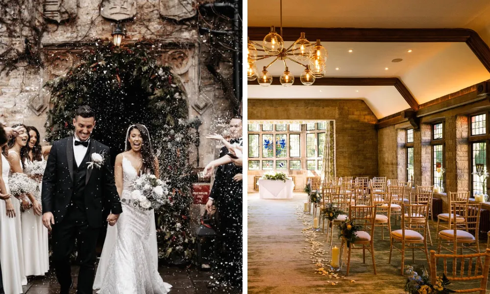 Autumn wedding at The Manor House with confetti