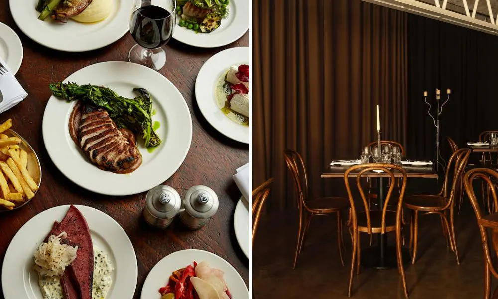 Bistro dishes and dining room at Studio Voltaire
