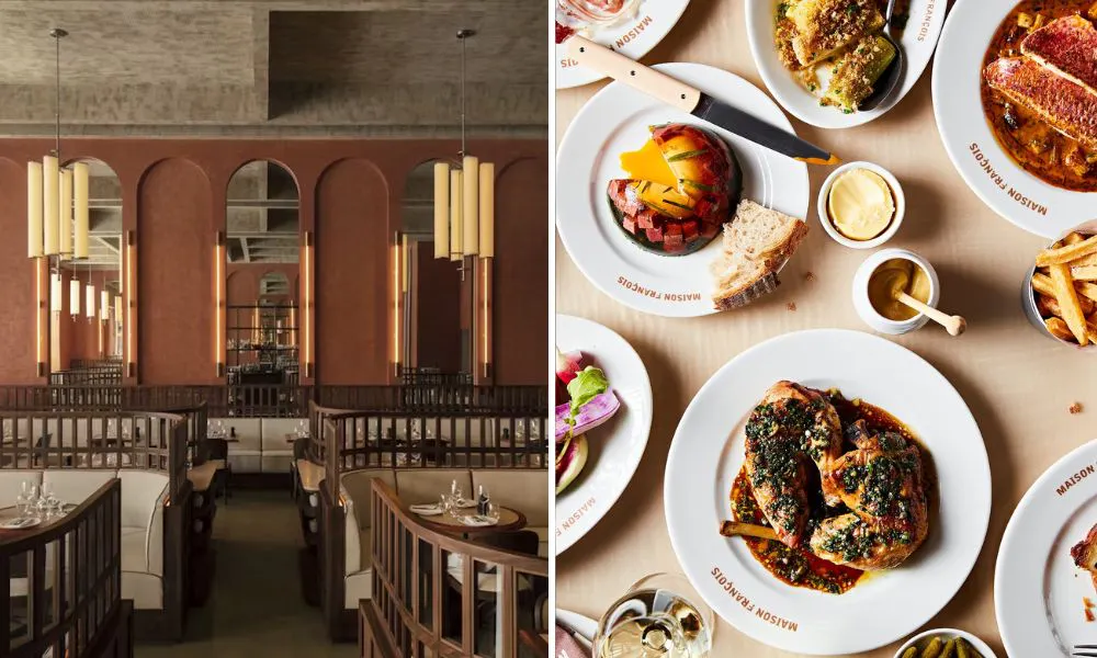 Dining room at Maison Francois and some classic dishes