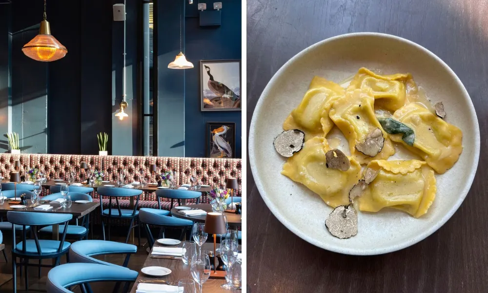 bowl with parmesan and black truffle agnolotti