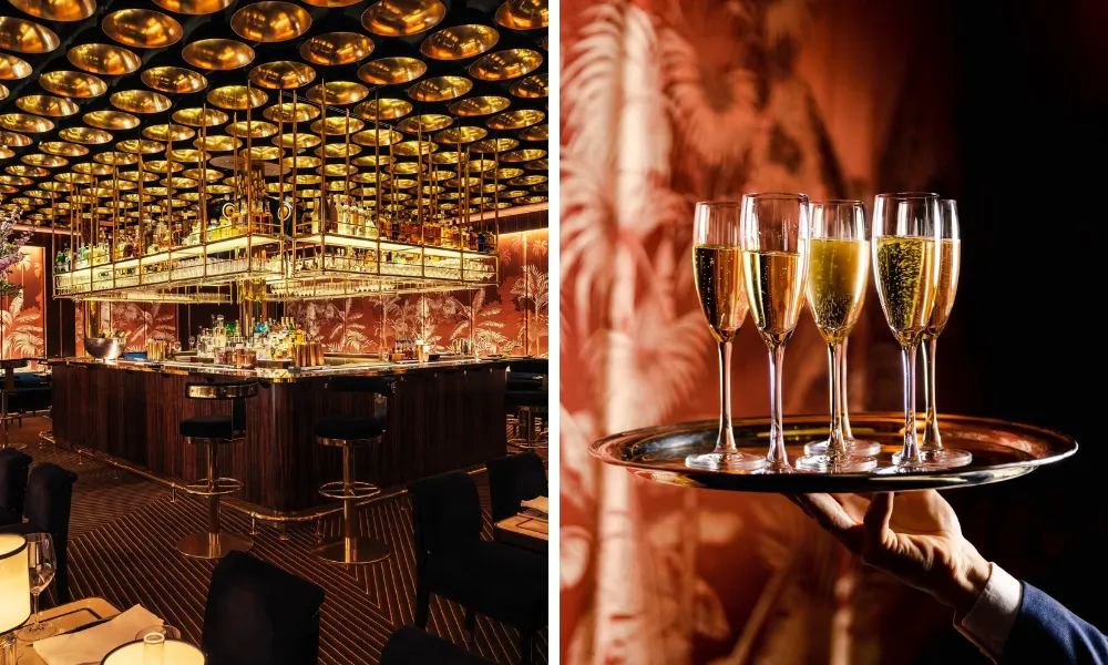Glitzy modern restaurant wedding venue with gold accents
