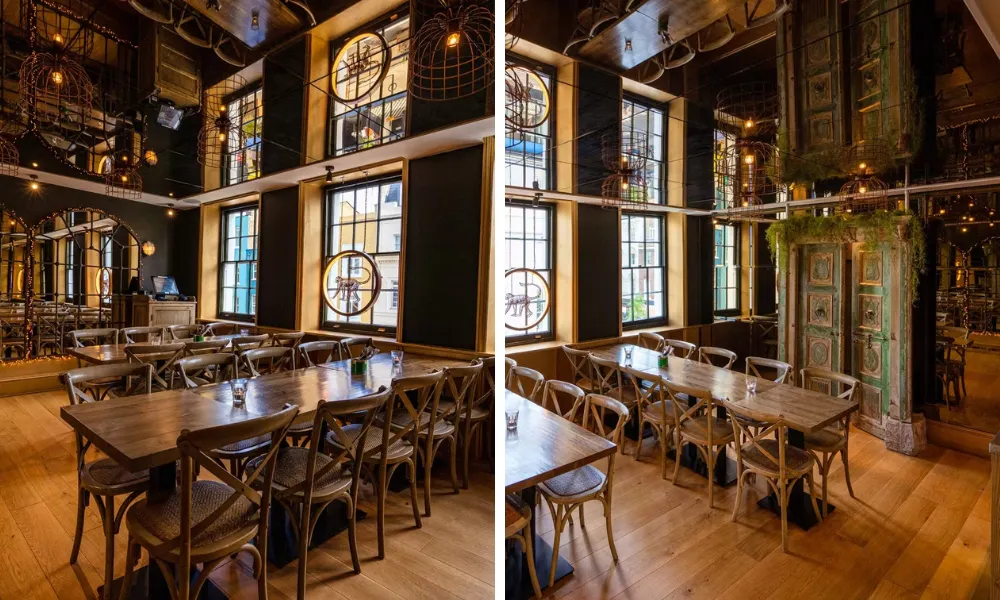 leafy restaurant interiors with monkey motifs