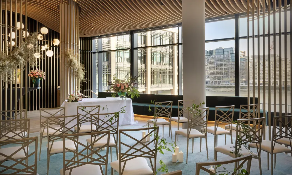 Modern hotel wedding venue city of london view