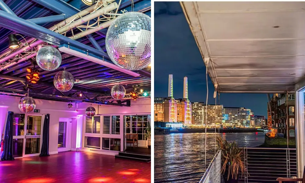 riverside modern wedding venue with discoball