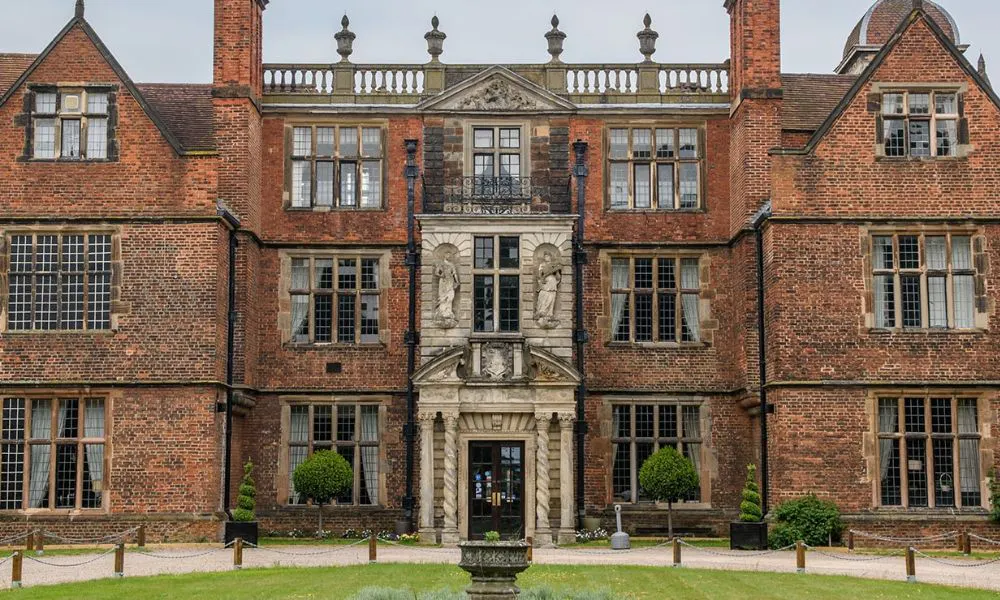 the front of a lavish country house