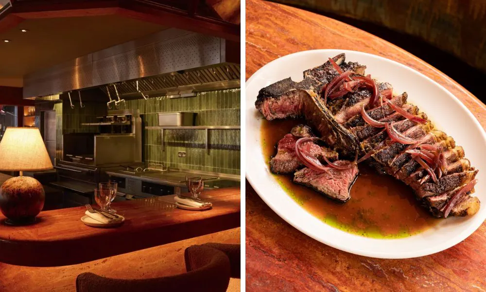 interior of counter dining and steak with jus