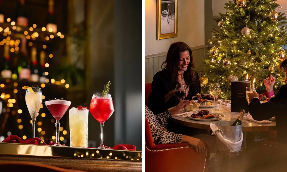festive cranberry cocktails set on a bar