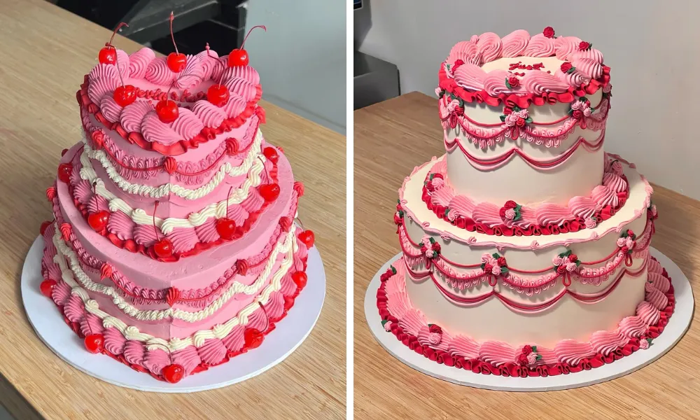 bright pink lambeth cakes with a kitsch vibe