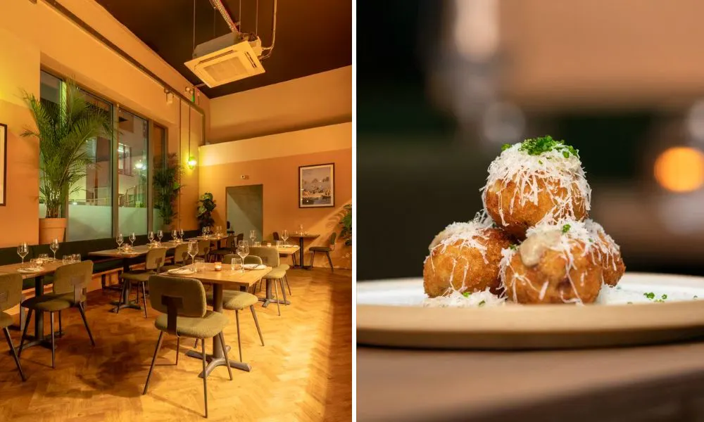 Dining room at Bruco, and croquettes