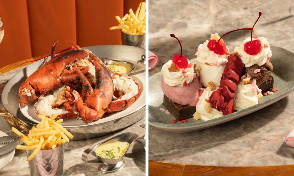 sharing lobster platter for two and lobster split dessert
