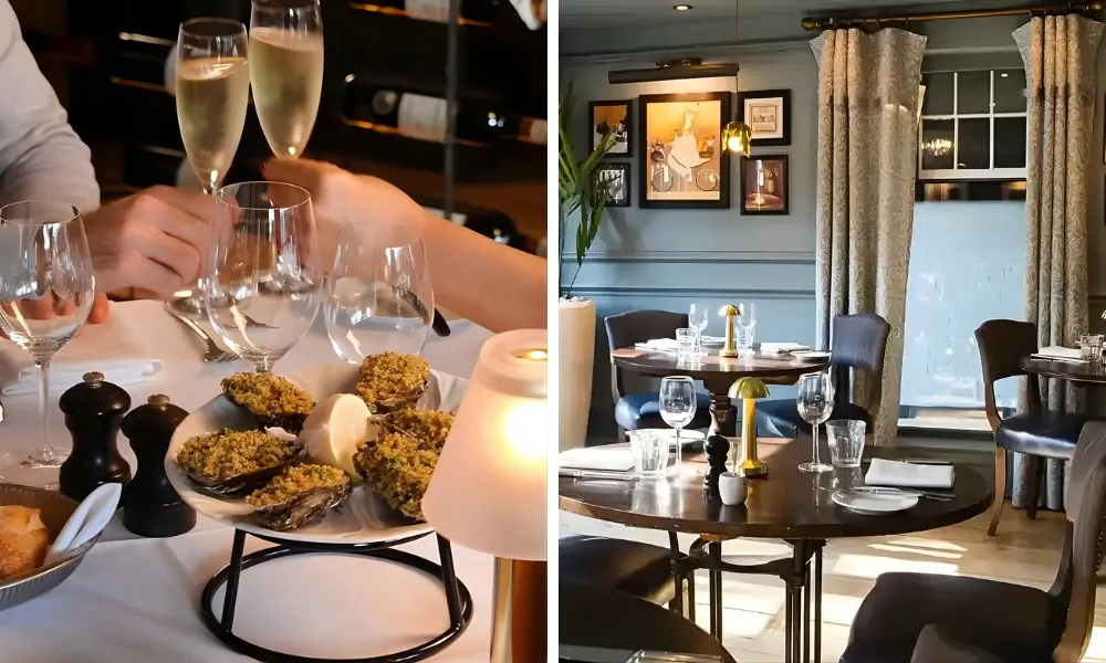 Oysters gratin with Champagne and cosy dining room