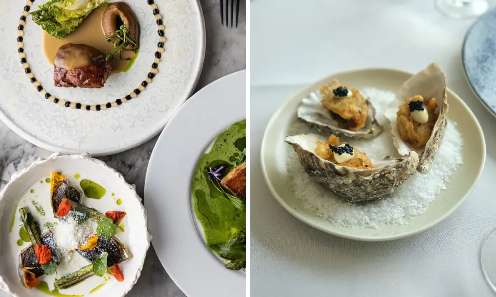 Fried oyster dish and selection of pretty modern dishes