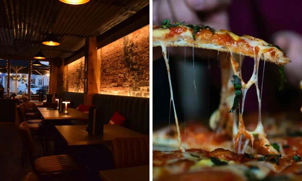 Dark and moody wine bar servign pizza
