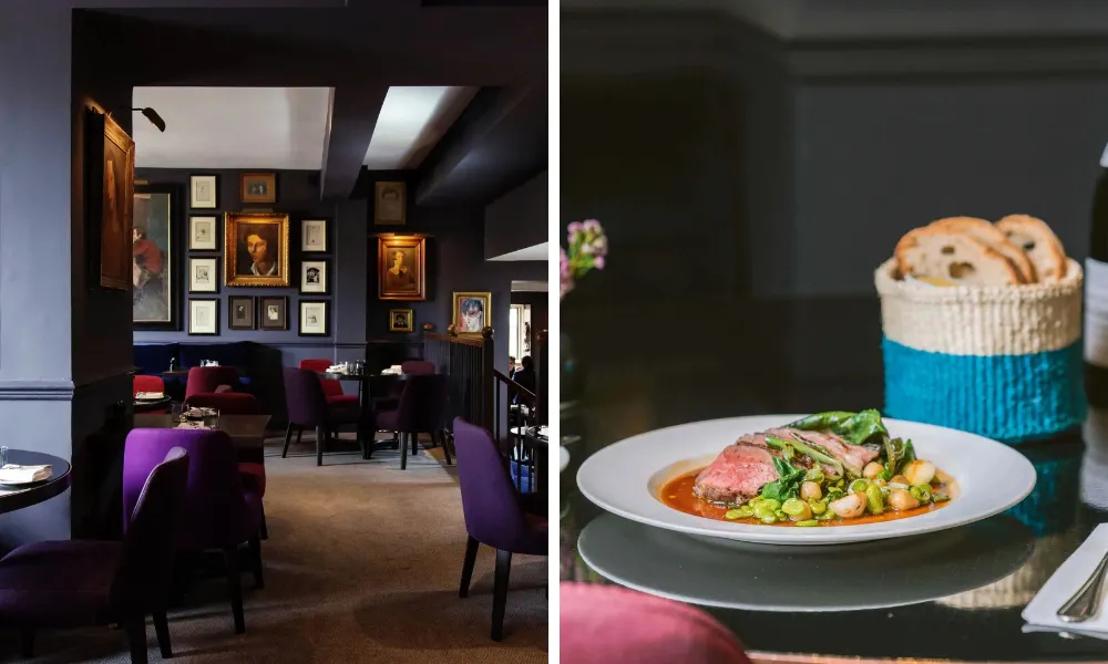 smart purple-coloured dining room at parsonage grill